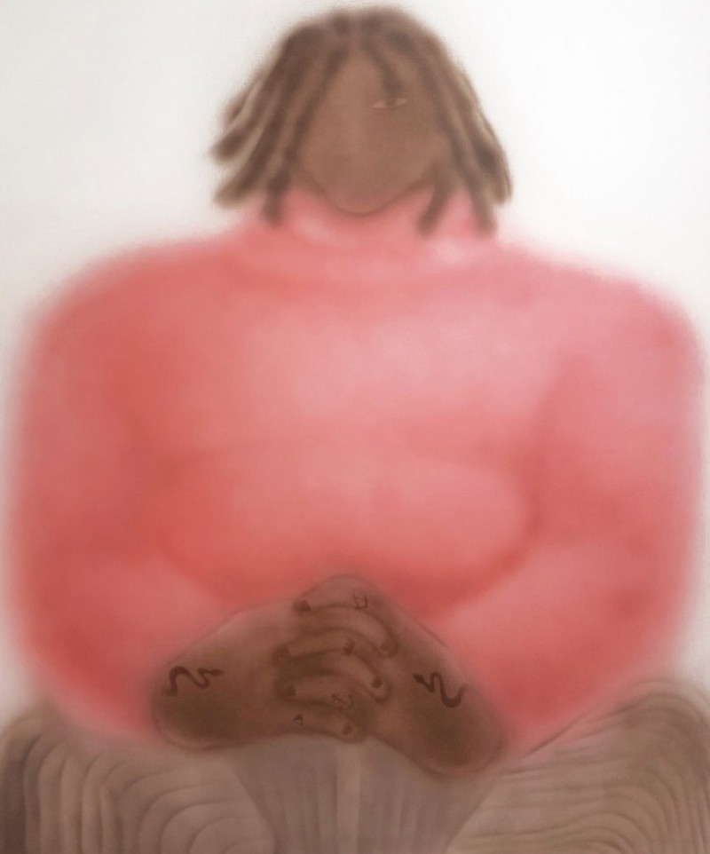 Man Spreading in Pink Wool Jumper